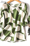 Summer Silk Striped Printed Blouse 2023 Women Casual Mulberry Silk Stretch Simple Shirt Half Sleeve Loose Tee Top