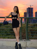 Dress Women's Clothes Spaghetti Strap Hollow Out Sleeveless Slim Sheath Spring Summer Mini Dress Lady Casual Mujer