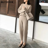 2021 Winter Casual Thick Sweater Tracksuits O-neck Jumpers & Elastic Waist Pants Suit Female Knitted 2 Pieces