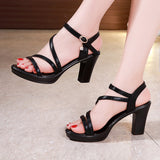 Summer New Sandals Women's Thick Soles Waterproof Table High Heels Thick Heels One-Word Buckle Open Toe Size 43 Sandals