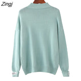 Knitted Warm Sweater Female For Autumn winter 2021 Ladies Long Sleeve Women Turtleneck Tricot Pullover Blue