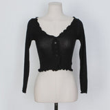 Sweet Square Collar Low Chest Ruffles Short Bottom Solid Color Shirt Blouse Spring 2021 Women Tops