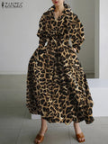 Elegant Women Autumn Sundress ZANZEA Fashion Lapel Neck Long Sleeve Solid Long Shirt Dress OL Vestidos Robe