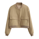 Color Jacket 2025 Stand Collar Double Pocket Solid Color Locomotive Ker Pilot Jacket Cotop