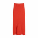 Fashion Red Knitted Cardigan Cropped Top Midi Skirt 3 Pieces Optional High Waist Elegant Set Summer Bodycon