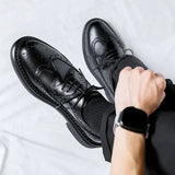 2025 New Men's Daily Thick Platform Black Low Bang British Business Wear Shoe