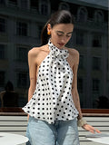Retro Wave Spot Hanging Neck Ribbon Bare Back Sexy Babes A Swing Sling Vest