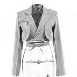 Irregular Elegant Blazer For Women Notched Long Sleeves Lace Up Bowknot Blazers Female 2021 Spring Fashion New