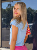 Cute 2000s Aesthetics Letter Print Blue Baby Tees Y2K Streetwear O-neck Short Sleeve Crop Tops Women Fashion 2022