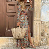 2020 Bohemian Summer Casual Belt Print Split Women's Dress Fashion Sexy Deep V Neck Short Sleeve Ladies Dresses