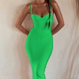 Bandage Dress Summer Women Sexy Strap Backless Bodycon Dress 2022 Female Orange Midi Evening Club Party Dresses