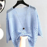 and Summer New Ice Silk Knitted Vest Top Hollow Out Thin Bottoming Sling Streetwear Womens Clothing White Shirt