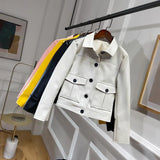Vintage Biker Leather Jacket Faux Leather Short Design Single Breasted Punk Leather Jacket White Yellow