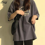 Women Short Sleeve T-shirts Print Casual Korean Style Fashion Harajuku Loose O-neck Student Streetwear All-match Simple