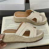 Version! Zhao Luth The Same ~ One-Word Cool Slippers Women's Summer Wearing Grass Pine Shoes Thick-Soled High-Heeled