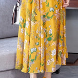 fashion floral dress waist long short sleeve a word casual