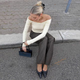 Off-Shoulder Long Sleeve Bow Top-Outfit