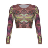 Grunge Harajuku Printed Crop Top T Shirt Women 2021 Autumn Basic Long Sleeve Gothic T-shirt Ladies Streetwear