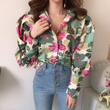 Lantern Sleeve Shirts Women Floral Blouse Long Sleeve Buttons Vintage Shirts Elegant Blouses Tops