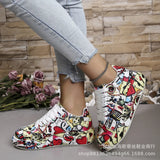 Size With Graffiti Low-Top Single Shoes Women Thick-Soled Leisure Sports Shoes