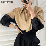 Chic Turn-down Collar Women Patchwork Shirts Blouse Stylish Single-breasted Loose Female Shirts 2021 Spring