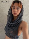 Sleeveless Y2k Tank Tops With Hat Fashion Streetwear Black Summer 2022 Knitted Crop Tops Women Sexy