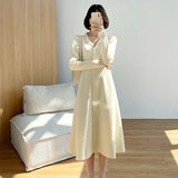 Autumn Winter Women's Long-Sleeved Sweater Outwear Cardigan Suit Collar Singles Breasted Knitted A-line