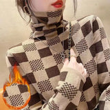 New Harajuku Elegant Fashion Long Sleeved T-shirts Thicken Warm Plus Velvet Turtleneck Soft Tops Women Printed Tees