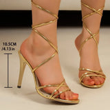 Zingj 2024 New Large Size Round Head With Women's High Heel Sandals Original Single