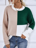Women Clothing Autumn Winter 2022 New Color Contrast Round Neck Knitted Pullover Casual Loose Sweater Streetwear Long Sleeve