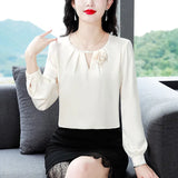 Satin Shirt Female Spring New Gentle Foreign Style Pearl Hanging Feeling Foreign Style
