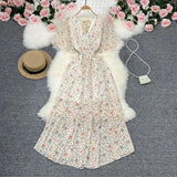 Zingj Wind Temperament Sweet Broken Flower V Collar Dress Beach Vacation Snow Spinning A Word Long