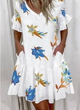 Regular Sleeve Fashion Short Printed Ruffle Pocket