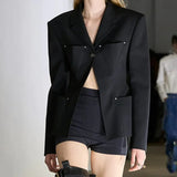 Zingj Temperament Casual Small Suit Female 2024 Spring New Fashion V Collar Long Sleeve Design Feeling Small Black