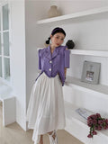 Purple Desinger Shirt Summer Blouse Short Sleeve Top Cropped Button Up Shirt Luxury Designer Clothing Women