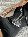 Butterfly Chain Strap Pu Leather Corset Top-Outfit