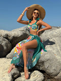 2025 Sexy New Color Printing Floral Three-Piece Mesh Beach Dress
