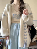 Casual Loose White Vintage Cardigans Y2k Aesthetic Fashion Bandage All Match Coats Women Autumn Oversized Preppy