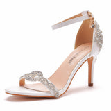 One-Word With A Hundred Bridal Slender Shoes 11 Cm High Heel White PU High Heel Sandals Ladies Wedding