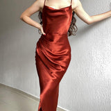 Dress Women 2022 Sexy Satin Slit Irregular Dress Fashion Sleeveless Sling Backless Party Dress Elegant Commute