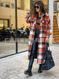 INS Autumn And Winter Long Windbreaker Side Slit Lapel Slim Women's Wool Plaid Coat-Outfit