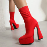 Fashion Stretch Women Over The Knee Boots Platform Super High Heel Thigh Boots Slip On Autumn Woman Shoes Plus Size 42