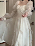 Elegant Chic Fairy Dress Women Princess Birthday Party Dresses Autumn New French Trend Lantern Sleeved Holiday