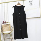 the knee women pullover long knitted waistcoat sweater dress plus size casual loose solid sleeveless v
