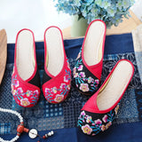Zingj Summer National Wind Contrast Color Hot Diamond Embroidered Bag Toe Round Head Outside Wear Cool Slippers Women's