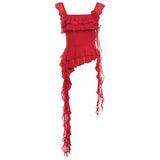 Zingj Summer New Women's Fashion Atmospheric Pleated Sleeveless Flounce Design Sense Top-Outfit