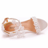 Sandals White Buckle Shoes Fine Heel Roman Sandals White Lace Heel