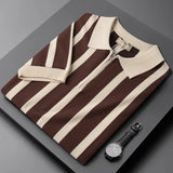 Summer Short-Sleeved Men's Korean Version Of Retro Striped Personality Zipper Half-Sleeved Knitted Shirt Casual T-Shirt Man's