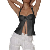 Front Slit Tie-Up Bustier Top-Outfit