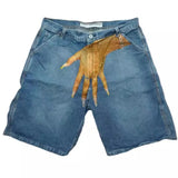 New Hip-Hop Funny One-Hand Pattern Printed Denim Shorts Men's High Street Fashion And